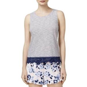 Maison Jules Womens Striped Crochet Trim Tank Top